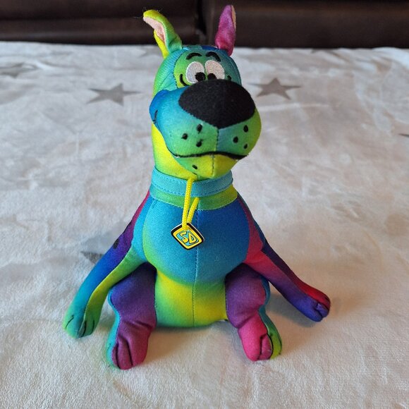 Toy Factory Scooby Doo 9” Rainbow Tie Dye Colorful Stuffed Plush Dog Toy Factory - Picture 1 of 13